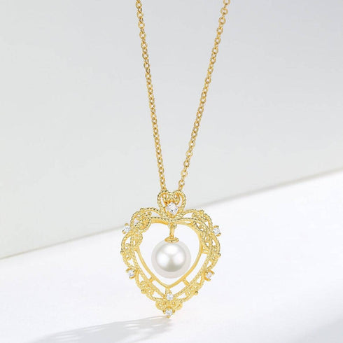 Vintage Hollow Heart Freshwater Pearl Pendant Necklace - House Of Pearls